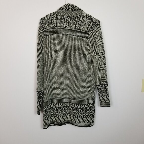 LUCKY BRAND Geometric Knit L/S Cardigan Sweater Coat Black White Medium ~ 4436 - Picture 3 of 6